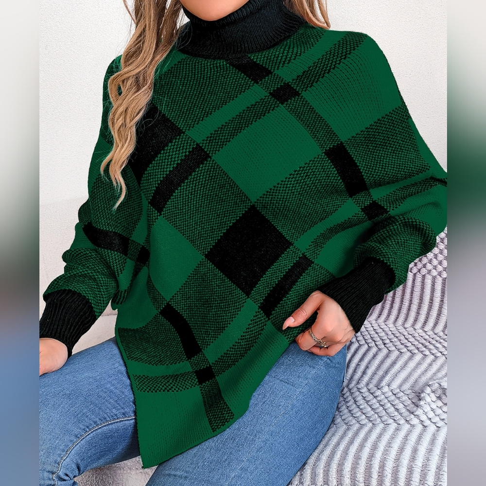 Isabelle Plaid Batwing Sweater - Green - Picture 6 of 7